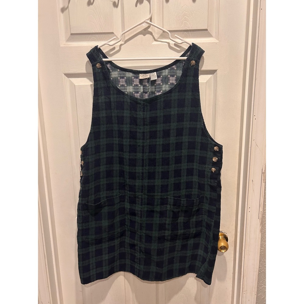 Sonoma Jean Company Plus Sz 2X Green Plaid Corduroy Jumper Pinafore Dress Grunge